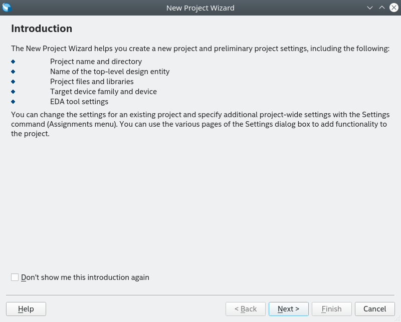 Quartus - New Project Wizard
